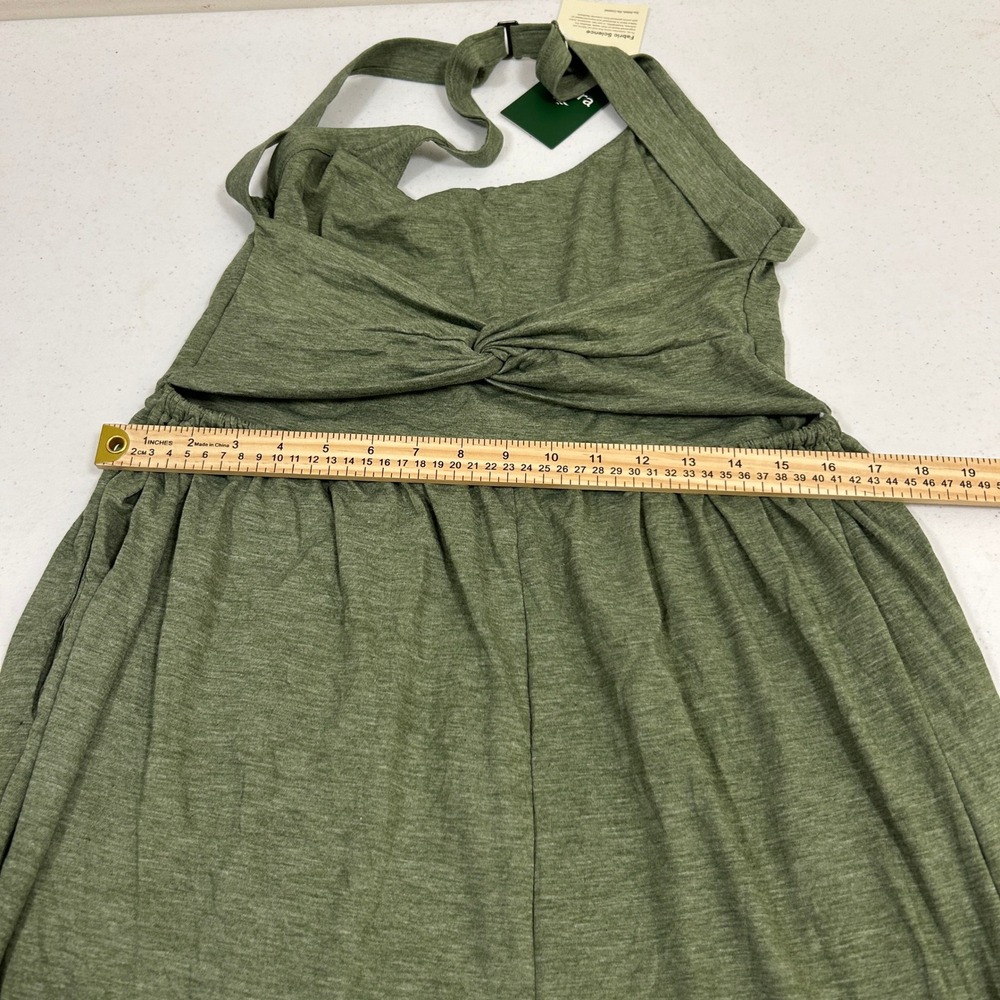 Halara Heather Green Halter Twist Back Jumpsuit Pockets Size L NWT - Picture 7 of 11